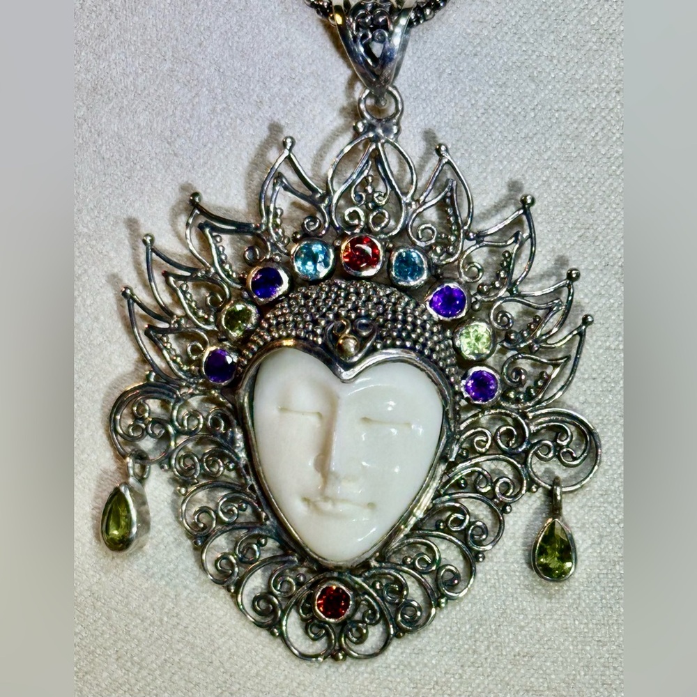 NWT Samuel Benham 925 Silver/18K Gold Carved Goddess Pendant Necklace Lot #12L